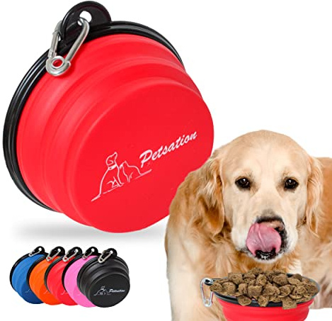 PETSATION Faltbarer Hundenapf für unterwegs [Das Original] Reisenapf, Fressnapf & Wassernapf für Hunde - Trinknapf, ideal für Reisen, Spaziergänge & Alltag Leicht, kompakt (1000ml+350 ml, rot)