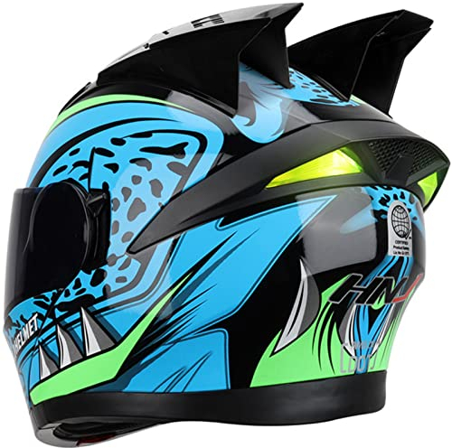 Klapphelm Modularer Motorradhelm für Erwachsene Männer Frauen Vollgesichts-Klapphelm mit Ohr DOT/ECE-zugelassener Doppelvisier-Street-Bike-Racing-Motocross-Helm,Blau,XL
