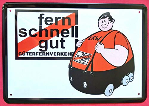 DekoDrom Blechschild 20x30 cm Fern Schnell Gut Kult Brummi LKW Fernverkehr Truck Bar Kneipe Deko Schild Sammler