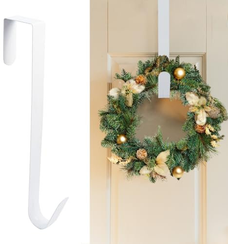 Wreath Hanger for Front Door, Metal Wreath Door Hanger, Over The Door Wreath Hanger for Christmas Halloween Wreath & Daily Use
