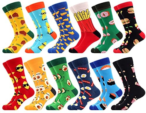 WeciBor Bunt Lustige Herren Socken, 12 Paar Mehrfarbig Obst und Essen, Größe 43-46