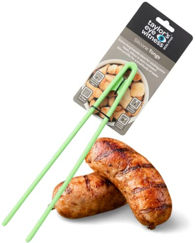 Taylors Eye Witness Large Green Silicone Gripping Tongs - Dishwasher Safe. Sturdy Build, Non-Scratch Grip Heads, Long Handle. Odour, Stain & Heat Resistant (260°C/500°F). 5 Year Guarantee
