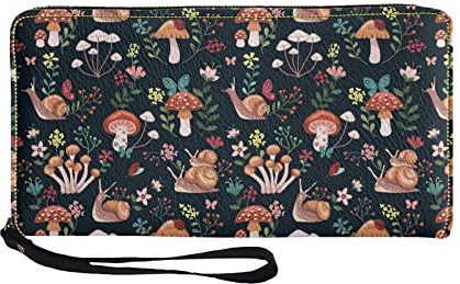 TOADDMOS Modische Geldbörse für Damen, Reise-Geldbörse, Kreditkartenhalter, Handy-Clutch mit Handschlaufe, Pilzschnecke Floral, Casual