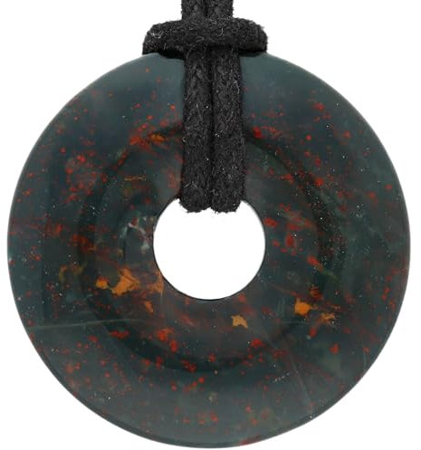 Lebensquelle Plus Edelstein Donut Ø 30 mm + Baumwollband + Edelsteinkarte | Naturstein Anhänger Halskette | Echte Heilsteinkette inkl. Band (Heliotrop)