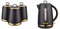 Tower T826091BLK Empire Set of 3 Storage Canisters for Tea Coffee Sugar, 1.3L, Black and Brass & T10052BLK Empire 1.7 Litre Kettle with Rapid Boil, Removable Filter, 3000W, Black with Brass Accents