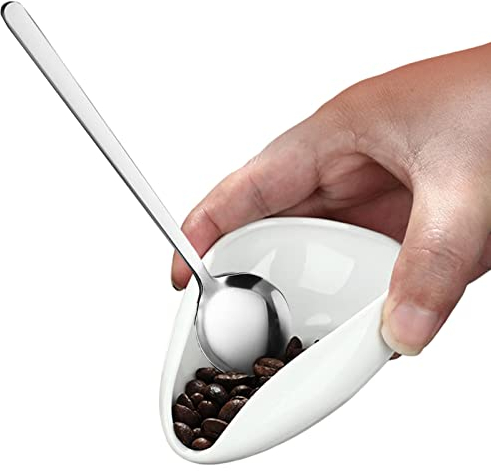 Taza medidora de Granos de café, Cuenco dosificador de Granos de café, Cuenco de cerámica Blanca, Cuchara de Acero Inoxidable para aromaterapia líquida