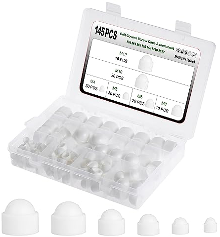 Gueenky 145 Pièces Cache-vis Hexagonales Blanc M4 M5 M6 M8 M10 M12 Protection pour Ecrous et Vis