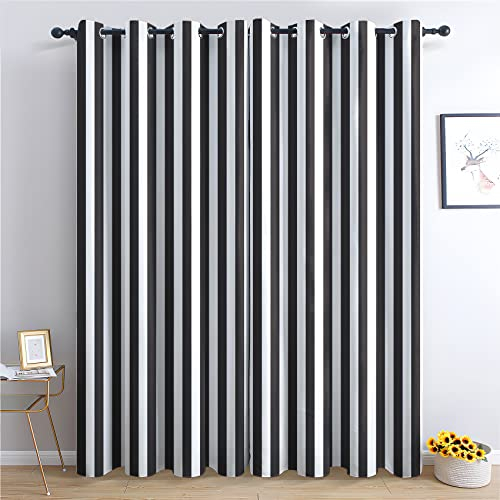 THYUNQ Vorhänge Schwarz Weiß Gestreift Motiv, Vorhang Blickdicht Verdunklungsvorhänge mit Ösen - Gardinen Wohnzimmer Schlafzimmer Fenster, 2er Set Curtains, H 245 x B 140 cm