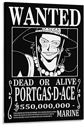 Anime One Piece Wanted Poster Ace 1 Leinwand Wandkunstdrucke Poster Foto Bild Malerei Poster Raumdekor 20 x 30 cm