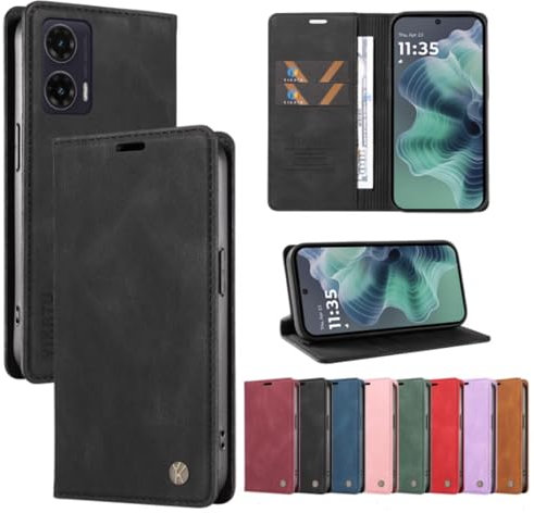 Beajew kompatibel mit Sony Xperia 5 V Hülle [Mit 2 Stück Panzer Schutz Glas] Premium Leder Stoßfest Schutzhülle Kartenfach Klapphülle Handyhülle für Sony Xperia 5 V, Schwarz