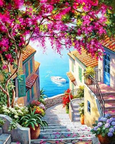 YALKIN Paint by Numbers Kits for Adults, Sea View Painting by Number Kits On Canvas,Without Frame DIY Color Oil Painting Paints,Home Wall Decor 16x20in/40x50cm