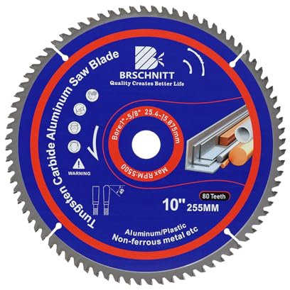 BRSCHNITT Lame de scie circulaire Ø255X25.4mm 80T - Disque scie circulaire pour aluminium,bois,métal,stratifiés,MDF,plastiques