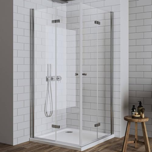 LUXESPIRE Duschkabine 70x70cm Eckeinstieg mit 180° faltbarer Tür Duschtür Falttür Duschabtrennung Duschwand 6mm ESG Sicherheitsglas Eckdushe Höhe 185cm