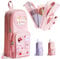 Rosa Rucksack Federmäppchen mit 3 Fächern, Mäppchen Mädchen mit Niedlicher Anhänger, Bleistiftbox, Federmappe, Federtaschen, Schreibwarenbeutel, Schule Teenager Geschenk, Große Kapazität Pencil Case