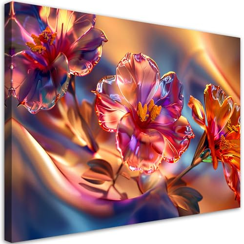 Feeby Bilder - Foto Geschenk - 3D Mehrfarbig Glasblumen AI - 60x40 1tlg - Leinwandbilder Wohnzimmer - Wandbild über dem Bett - Bild Schlafzimmer - Aesthetic Zimmer Deko - Modern Pictures