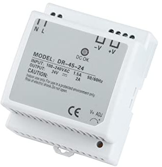 REIUAFWYGV Alimentation sur Rail DIN DR-45-24 à Sortie, transformateur de Tension 24v, Affichage LED 45W, 1 pièce