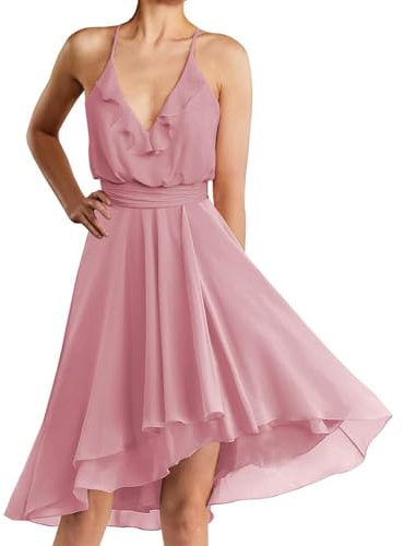 WSEYU Robe de demoiselle d'honneur courte pour invitée de mariage, robe de soirée, soirée formelle, bal de fin d'année, robe longue mi-longue, vieux rose, 40