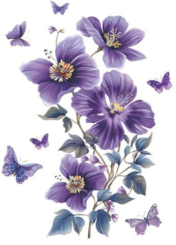 Baokuan Lila Blumen Wandaufkleber DIY Blumen Schmetterlinge Wandaufkleber Wohnzimmer Dekoration Mädchen Schlafzimmer Wandbild Blumendekor Für Wände