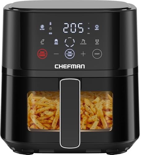 Chefman Friggitrice ad aria calda, 3,75l, compatta friggitrice ad aria calda per pasti veloci, con tecnologia Hi-Fry, finestra di visualizzazione, controlli touch