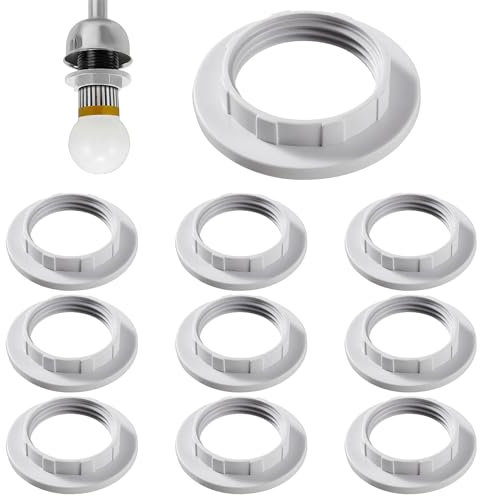 Lyeteung 10 Pièces Bague de Abat Jour à Vis E14, Abat-jour Anneau Convertisseur, Anneau Réducteur pour Abat-Jour, pour Lampe de Chevet Table Bureau Lampadaires, Blanc