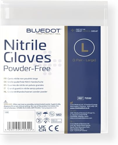 Blue Dot 2184 Non-Sterile Nitrile Powder Free Gloves, Large (Pack of 6)