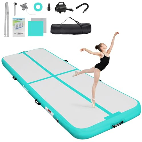 FBSPORT Airtrack Matte 4m Trainingsmatte, 20cm Dicke Tumbling Matten mit Luftpumpe und Tragetasche, Gymnastikmatte für Zuhause/Yoga/Outdoor/Tumbling/Gym/Training/Cheerleading/Wasser