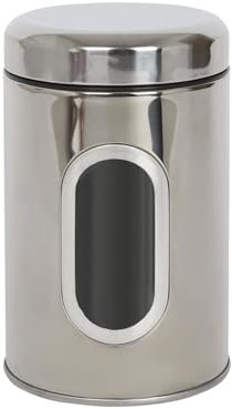 Harbour Housewares Food Storage Container - Chrome - 1pc Transparent Window Airtight Tea Coffee and Sugar Canisters Set Kitchen Caddy Stainless Steel Storage Jars