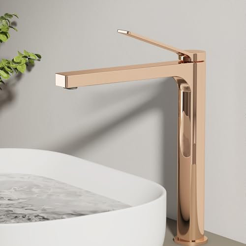EMKE Rubinetti Lavabo Bagno 335x233x46 mm, Oro Rosa, Miscelatore in Ottone, Rubinetti Cucina con Aereatore, Cartuccia Ceramica, Installazione Facile