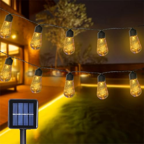 JIMACRO Solar Lichterkette Aussen, 3M/9.84ft Lichterkette Außen Solar Wasserdicht mit 8 Modi LED Lichterkette Solar für Haus, Hof, Terrasse, Party, Hochzeit Warmweiß