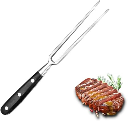 2-Prong Stainless Steel Meat Carving Fork with Wooden Handle - Ideal for Grilling Turkey, Beef, and More (#Black)