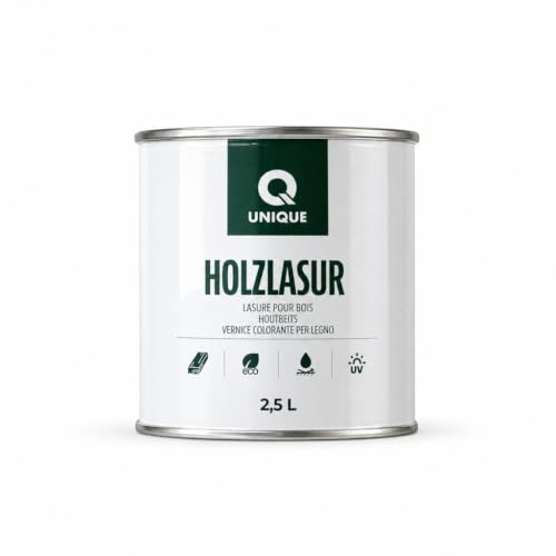 Q UNIQUE Holzlasur Satin 2,5L | Farbton: Dunkelgrau 7046 | Holzschutz außen & innen | Wetterfest & UV-beständig | Für Zäune, Möbel, Terrassen
