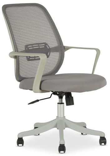 IDIMEX Bürodrehstuhl MOLLIS höhenverstellbar mit Armlehnen in weiß & Mesh-Bezug in grau - Ergonomisch gepolstert & atmungsaktive Rückenlehne, Drehstuhl mit Rollen für Harte & weiche Böden