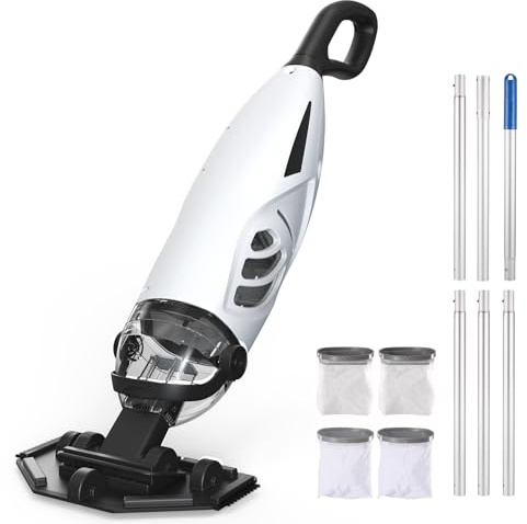 Enhulk Poolsauger Akku PC68, Poolreiniger mit Filter, Betriebsdauer bis zu 60 Minuten, 335cm Teleskopstange