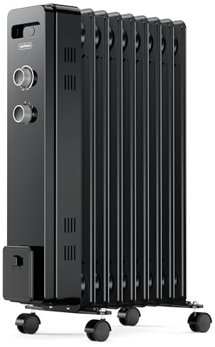 VonHaus Ölradiator, Elektrischer Heizkörper für Homeoffice, Elektroheizung zum Schnellen Wärmen Jedes Raums, Mit Thermostat, 2,5 kW Ölheizer für Maximale Wärme (Schwarz, 9 Rippen)