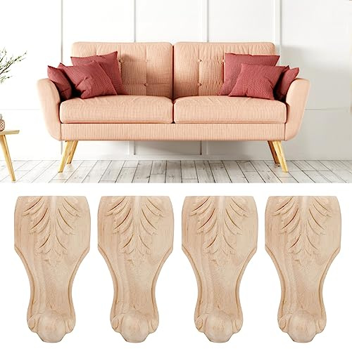 Oytrui Lot de 4 Pieds D'armoire Sculptés en Bois de Caoutchouc, Accessoires de Meubles de Style Américain avec Gravure Exquise avec Texture Réaliste, pour Bureau, Famille, Hôtel, Maison (15 * 6 cm)