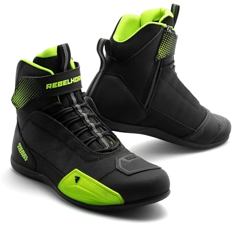 REBELHORN Swift Stivali da Moto Donna e Uomo | Pelle PU | Cerniera Lunga | Protezioni per la Caviglia | Dita Rinforzate | Pannelli di Ventilazione in Rete