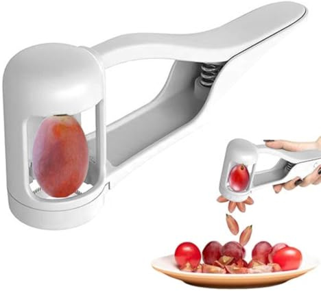 WUFKOP Tagliauva e Pomodorini, Tagliafrutta con 4 Lame in Acciaio Inox, Tagliatore Sicuro per Uva, Ciliegie e Pomodorini - Utensile da Cucina Pratico per Famiglie, Bambini e Spuntini Sani
