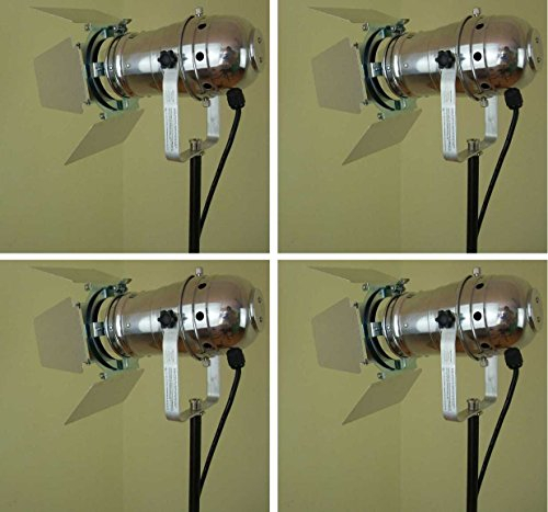 4 x PAR 30 Spot-Light Scheinwerfer SILBER polish PAR-30 mit Torblende, E-27 Fassung & Kabel mit Schuko-Stecker