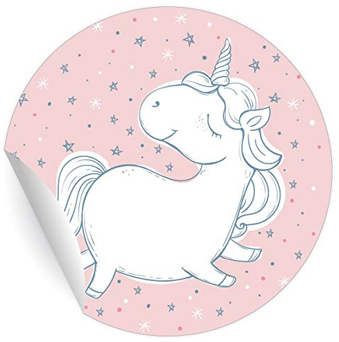 24 zauberhafte Einhorn Aufkleber für Mädchen mit Sternen, rosa, MATTE universal Papieraufkleber auch für Geschenke, Sticker selbstklebende Etiketten - Pakete Briefe (ø 45mm)