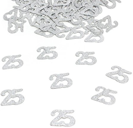Oblique-Unique® Konfetti Zahl 25 Silber Glitzereffekt Deko Geburtstag Hochzeitstag Jubiläum - großes Konfetti -