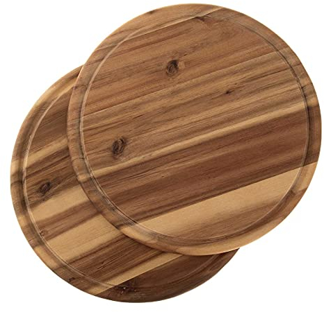 SIDCO Fleischteller Akazie 2 x Holzteller Vesperteller Brotzeitbrett Schneidebrett Ø 30 cm