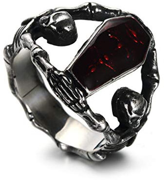 Daesar Edelstahl Herren Ringe Silber Totenkopf Sarg Zirkonia Männer Ring Partnerringe Große 67 (21.3)