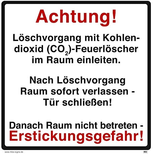 Warnaufkleber Hinweis „Achtung Erstickungsgefahr!CO2-Löscher Danach Raum nicht betreten“ Warnung Schild Folie | 20x20cm Made in Germany