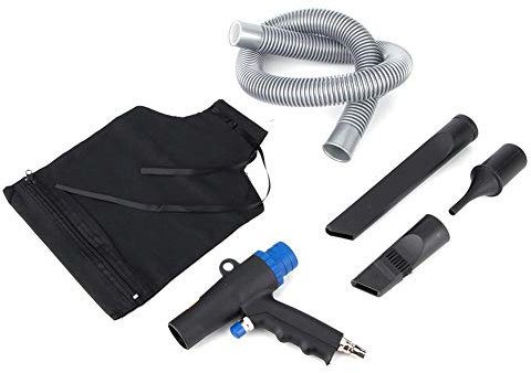 Hlyjoon 2-in-1 Air Vacuum Blow Gun Pneumatic Cleaner 6kPa Suction Kit High Volume Blow Gun with 3 Vacuum Cleaner Ports, Black, Handheld, Plastic