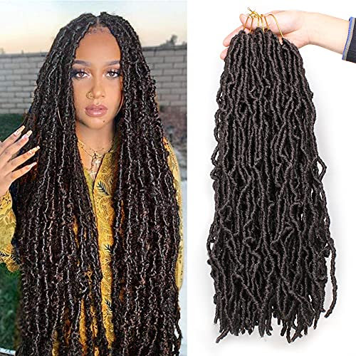 Xtrend 18 pouces 7Packs Nu Faux Locs tresses au Crochet cheveux synthétique Dreadlocks tressage cheveux déesse en détresse Faux Locs bouclés Extensions de cheveux ondulés 18strands/pack 4#