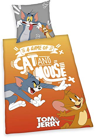 Herding Tom & Jerry Bettwäsche-Set, Wendemotiv, Kopfkissenbezug 80 x 80 cm, Bettbezug 135 x 200 cm, Mit leichtläufigem Reißverschluss, Baumwolle/Renforcé