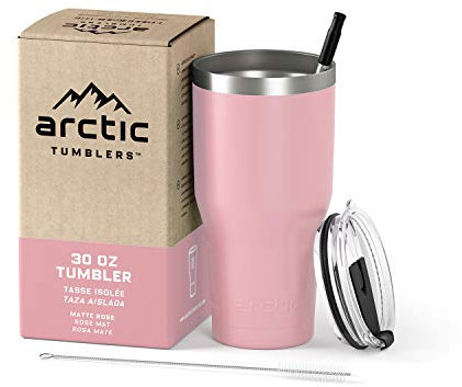 Arctic Tumblers | 30 oz Rose Pink Insulated Tumbler with Straw & Cleaner - Retains Temperature up to 24hrs - Non-Spill Splash Proof Lid, Double Wall Vacuum Technology, BPA Free & Built to Last