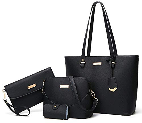 YNIQUE Handtasche Damen Shopper Schultertasche Umhängetasche Geldbörse Tragetasche Groß Tasche Tote für Büro Schule Einkauf Reise Leder 4-teiliges Set