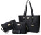 YNIQUE Handtasche Damen Shopper Schultertasche Umhängetasche Geldbörse Tragetasche Groß Tasche Tote für Büro Schule Einkauf Reise Leder 4-teiliges Set
