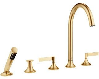 Dornbracht VAIA Wannen-Fünflochbatterie, Wannenrandmontage, automatische Umstellung, Hebelgriff, Ausladung 220 mm, 27522819, Farbe: messing gebürstet